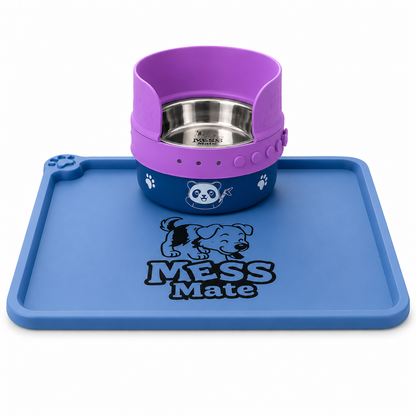 MessMate Complete Mealtime Set for Dogs & Cats – Splash Guard, Stainless Steel Bowl & Silicone Feeding Mat