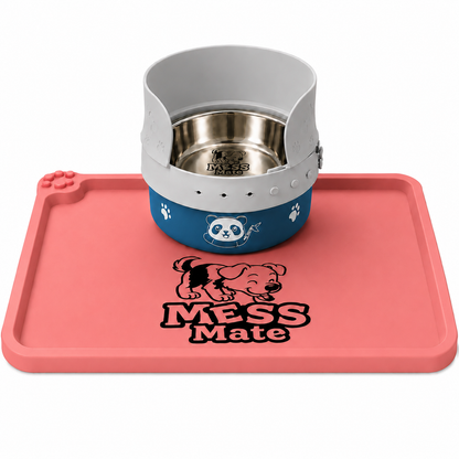 MessMate Complete Mealtime Set for Dogs & Cats – Splash Guard, Stainless Steel Bowl & Silicone Feeding Mat