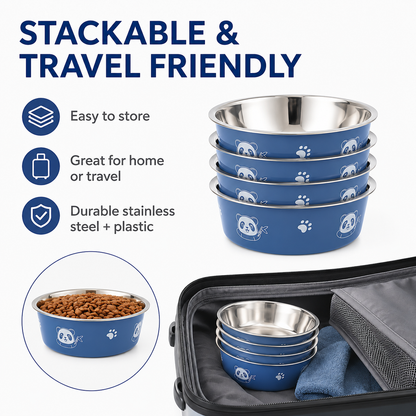 MessMate Stainless Steel Pet Bowl for Dogs & Cats – Non-Slip Food & Water Bowl, Dishwasher Safe