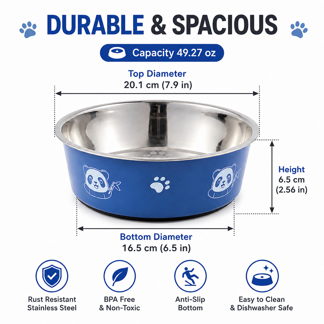 MessMate Stainless Steel Pet Bowl for Dogs & Cats – Non-Slip Food & Water Bowl, Dishwasher Safe