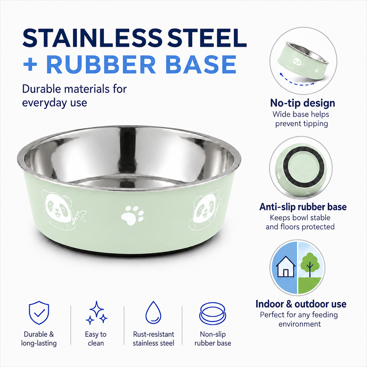 MessMate Stainless Steel Pet Bowl for Dogs & Cats – Non-Slip Food & Water Bowl, Dishwasher Safe
