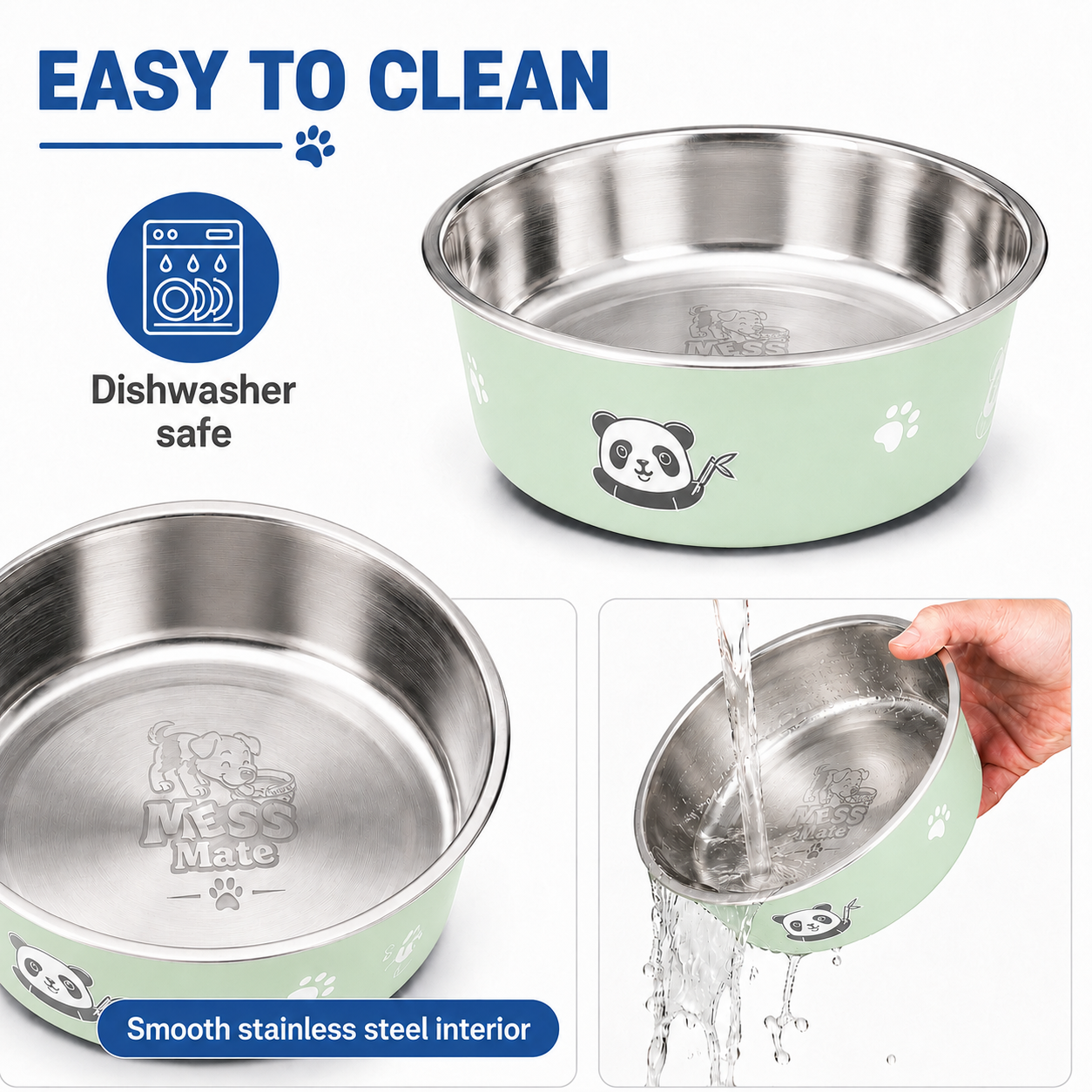 MessMate Stainless Steel Pet Bowl for Dogs & Cats – Non-Slip Food & Water Bowl, Dishwasher Safe