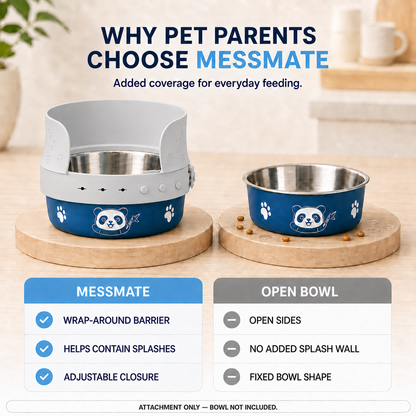 MessMate silicone splash guard benefits including adjustable fit, splash protection, and easy cleaning