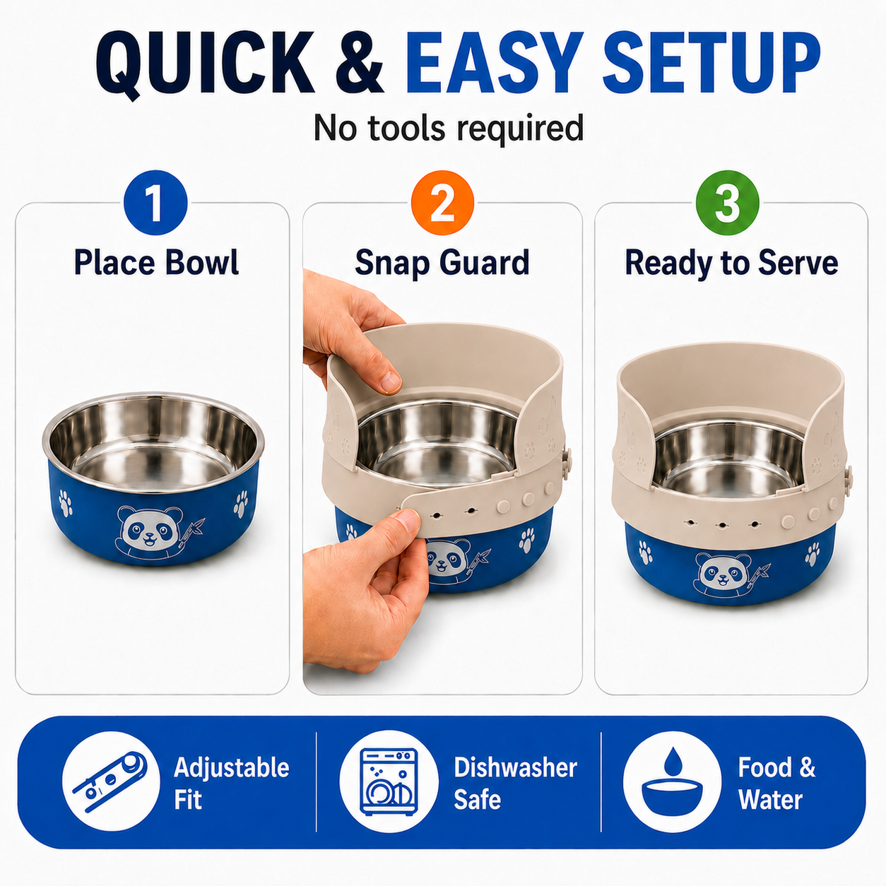 MessMate Stainless Steel Dog Bowl Set with Silicone Splash Guard