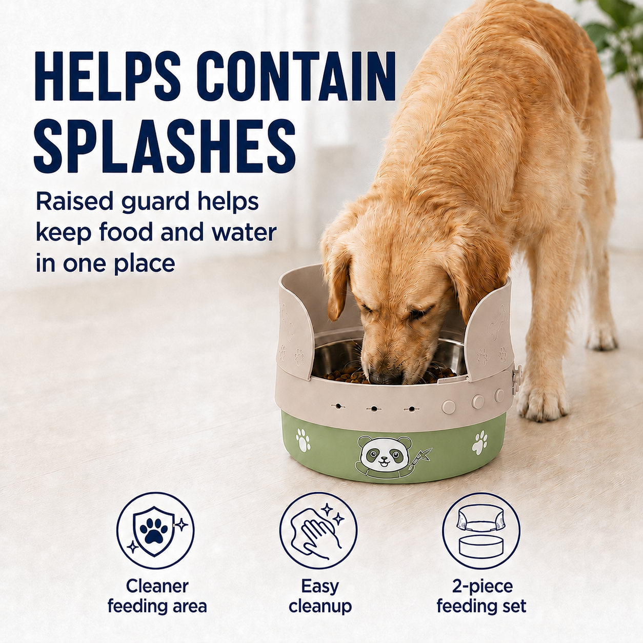 MessMate Stainless Steel Dog Bowl Set with Silicone Splash Guard
