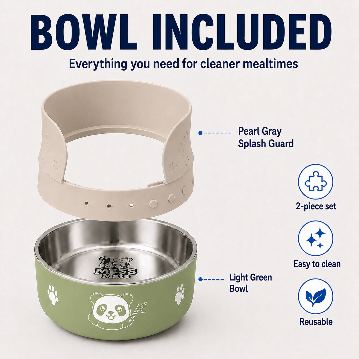 MessMate Stainless Steel Dog Bowl Set with Silicone Splash Guard