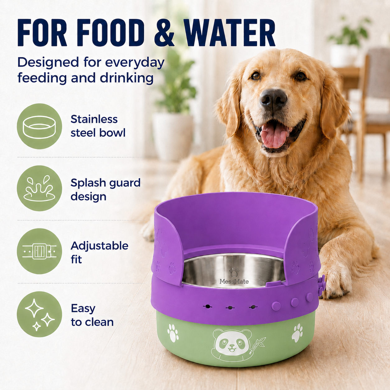 MessMate Stainless Steel Dog Bowl Set with Silicone Splash Guard