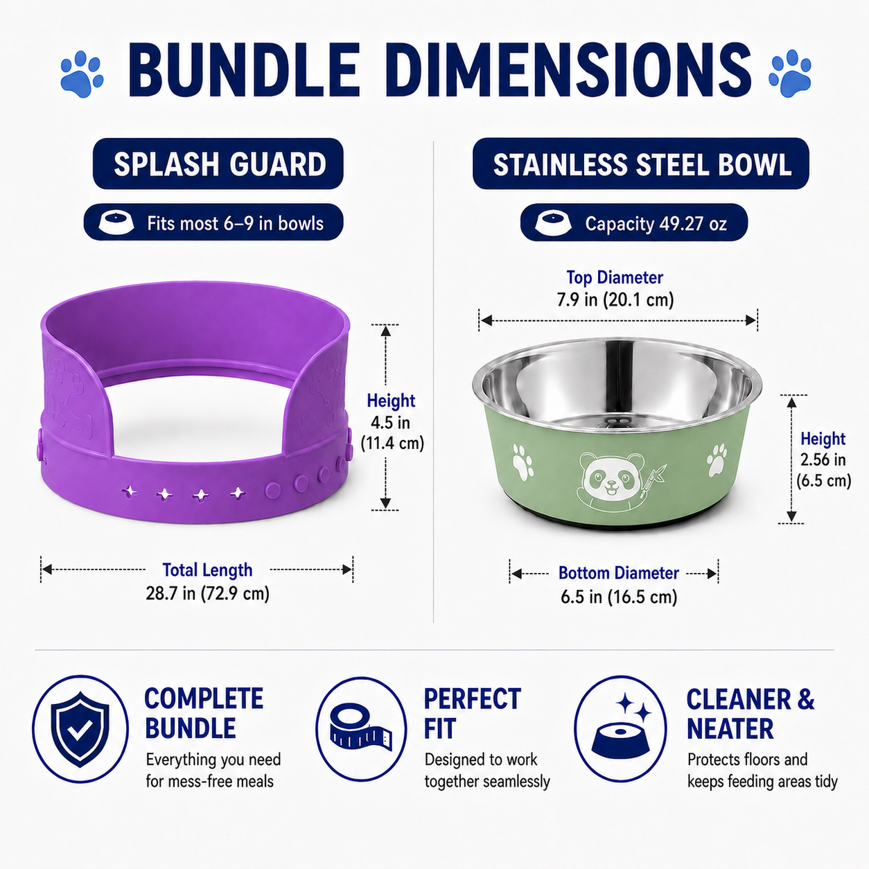 MessMate Stainless Steel Dog Bowl Set with Silicone Splash Guard
