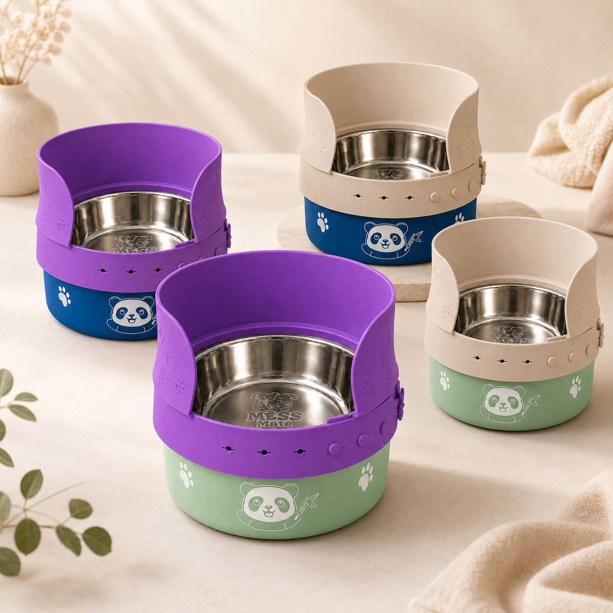 MessMate Stainless Steel Dog Bowl Set with Silicone Splash Guard