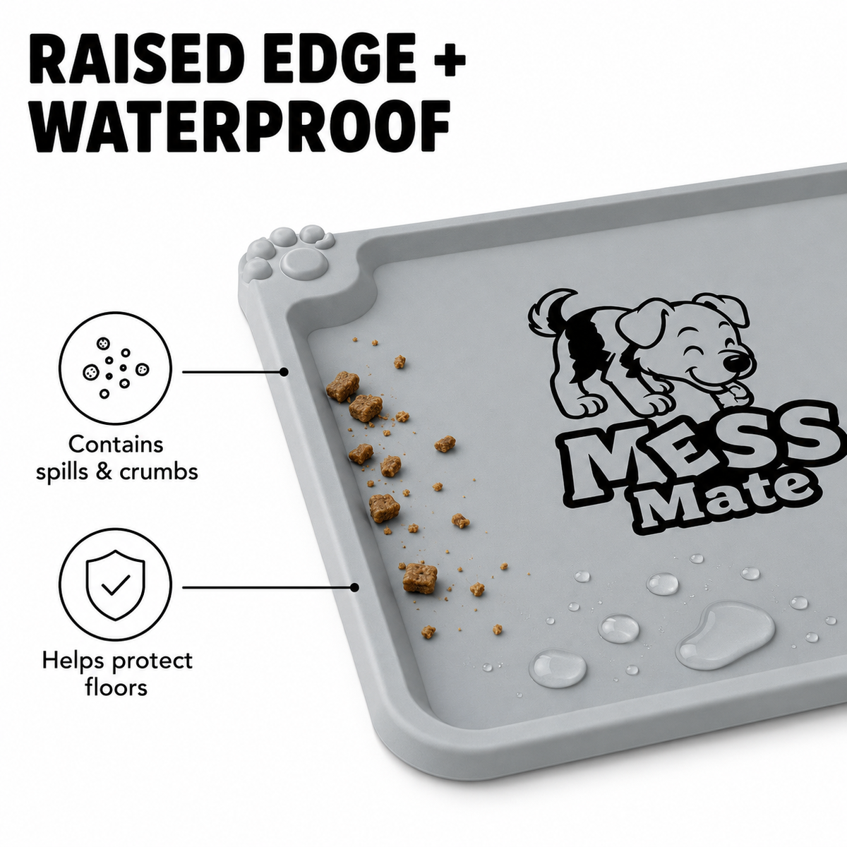 MessMate Silicone Pet Feeding Mat for Dogs & Cats – Waterproof Non-Slip Bowl Mat with Raised Edge