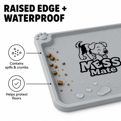 MessMate Silicone Pet Feeding Mat for Dogs & Cats – Waterproof Non-Slip Bowl Mat with Raised Edge
