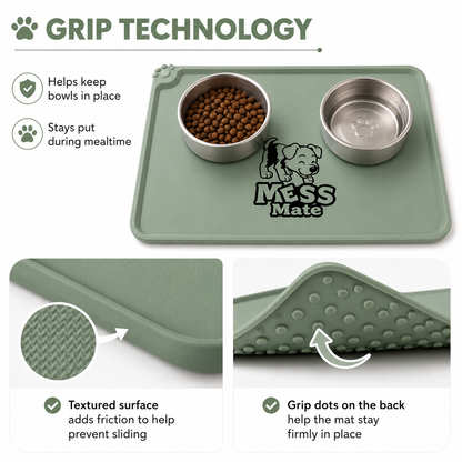 MessMate Silicone Pet Feeding Mat for Dogs & Cats – Waterproof Non-Slip Bowl Mat with Raised Edge