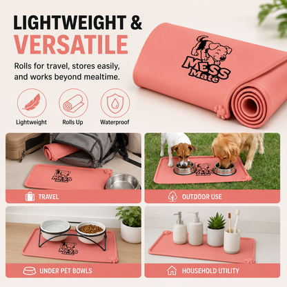 MessMate Silicone Pet Feeding Mat for Dogs & Cats – Waterproof Non-Slip Bowl Mat with Raised Edge