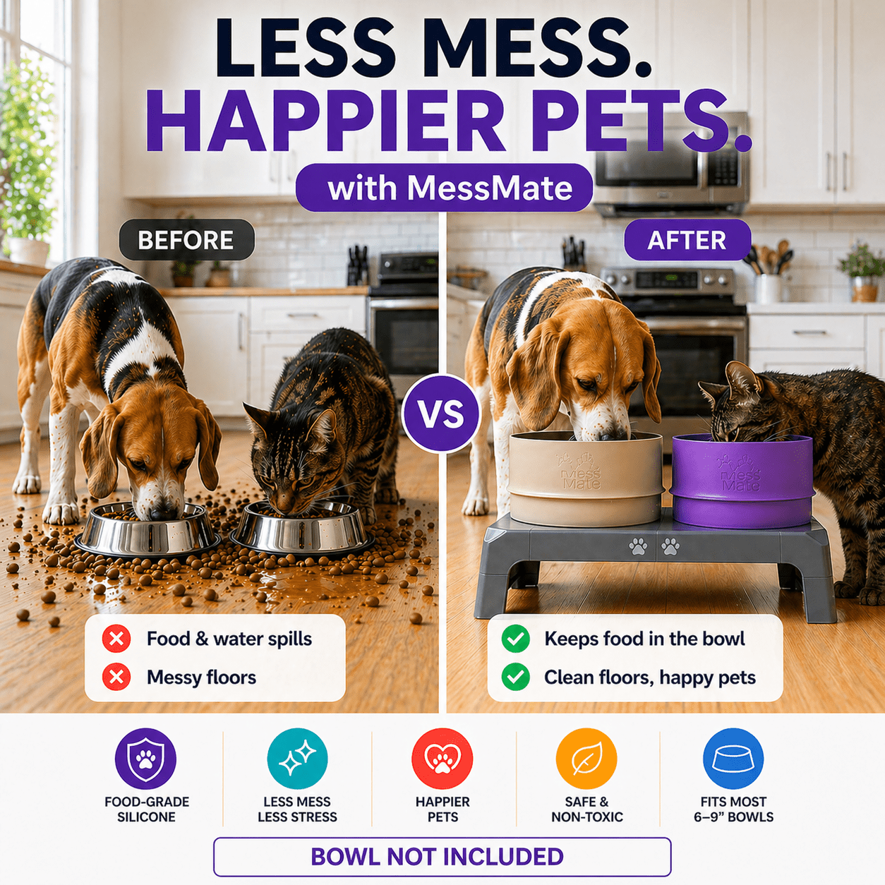 MessMate™ Anti - Spill Pet Bowl Attachment for Dogs & Cats (Fits 6–9 Inch Bowls) Bowl Not Included - MessMate