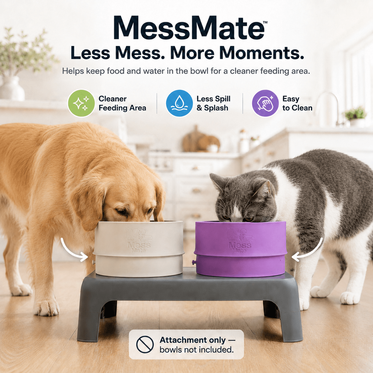 MessMate™ Anti - Spill Pet Bowl Attachment for Dogs & Cats (Fits 6–9 Inch Bowls) Bowl Not Included - MessMate