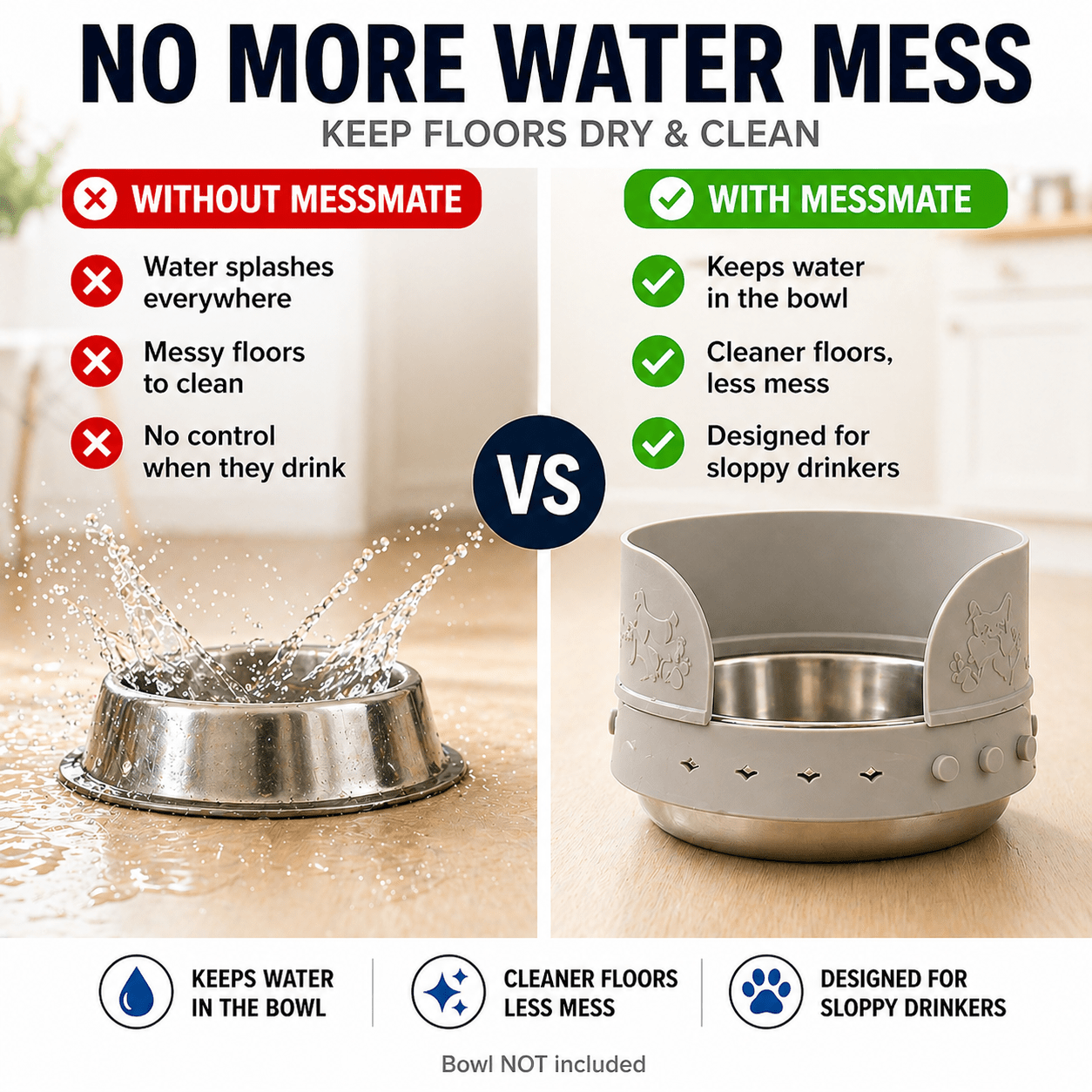 MessMate™ Anti - Spill Pet Bowl Attachment for Dogs & Cats (Fits 6–9 Inch Bowls) Bowl Not Included - MessMate