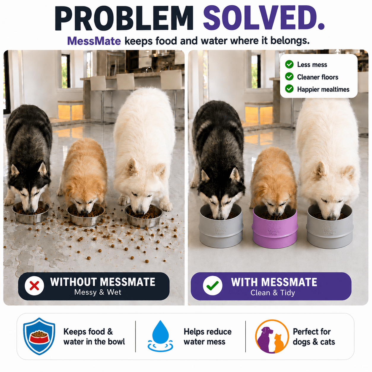 MessMate™ Anti - Spill Pet Bowl Attachment for Dogs & Cats (Fits 6–9 Inch Bowls) Bowl Not Included - MessMate