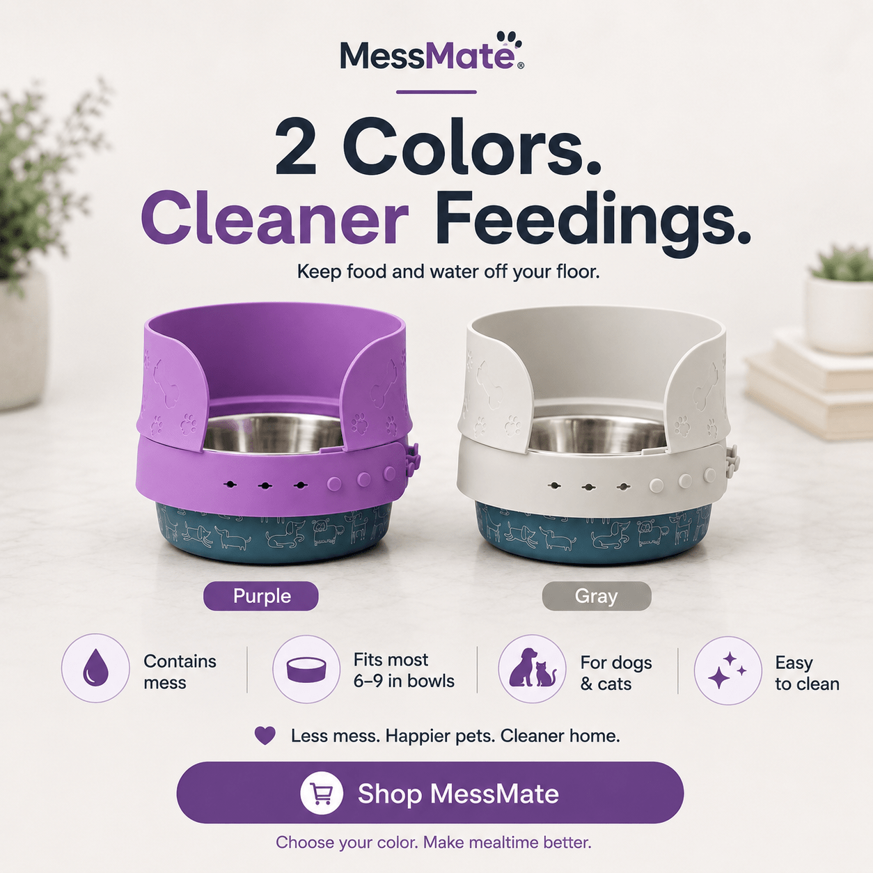 MessMate™ Anti - Spill Pet Bowl Attachment for Dogs & Cats (Fits 6–9 Inch Bowls) Bowl Not Included - MessMate