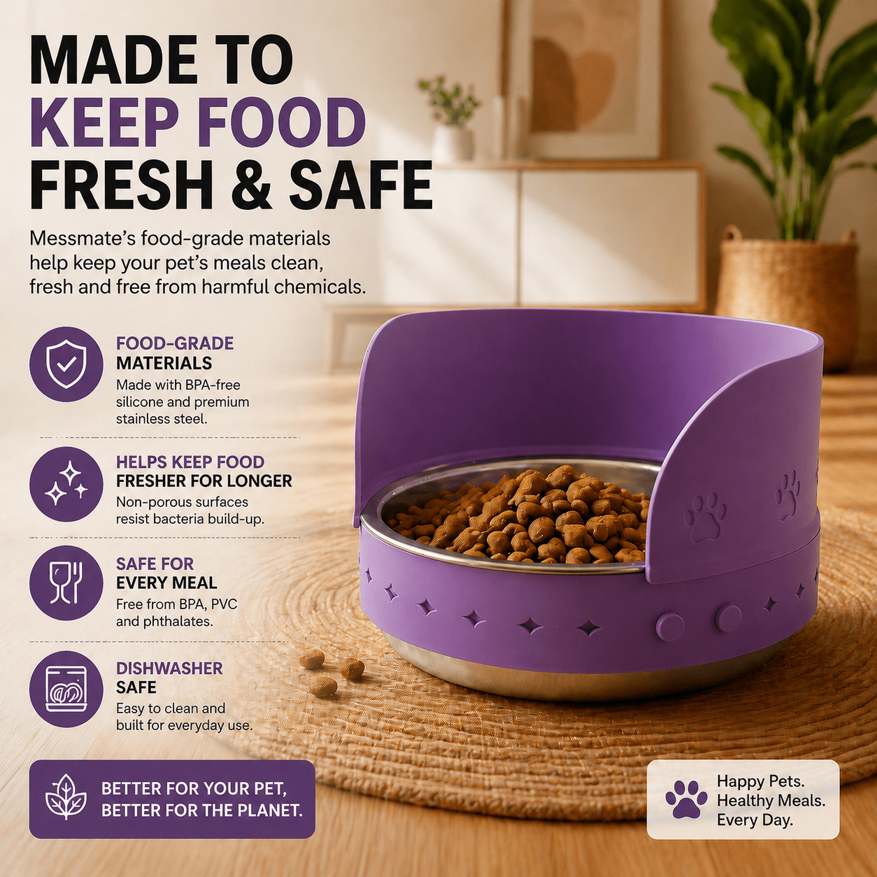 MessMate™ Anti - Spill Pet Bowl Attachment for Dogs & Cats (Fits 6–9 Inch Bowls) Bowl Not Included - MessMate
