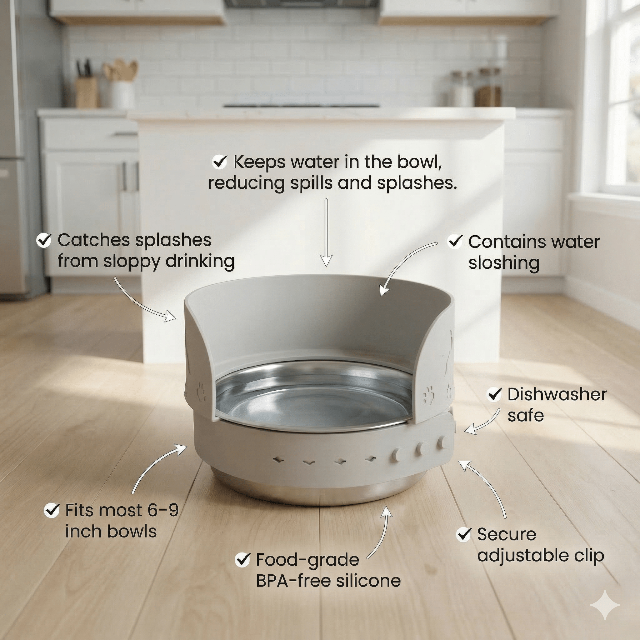 MessMate™ Anti - Spill Pet Bowl Attachment for Dogs & Cats (Fits 6–9 Inch Bowls) Bowl Not Included - MessMate
